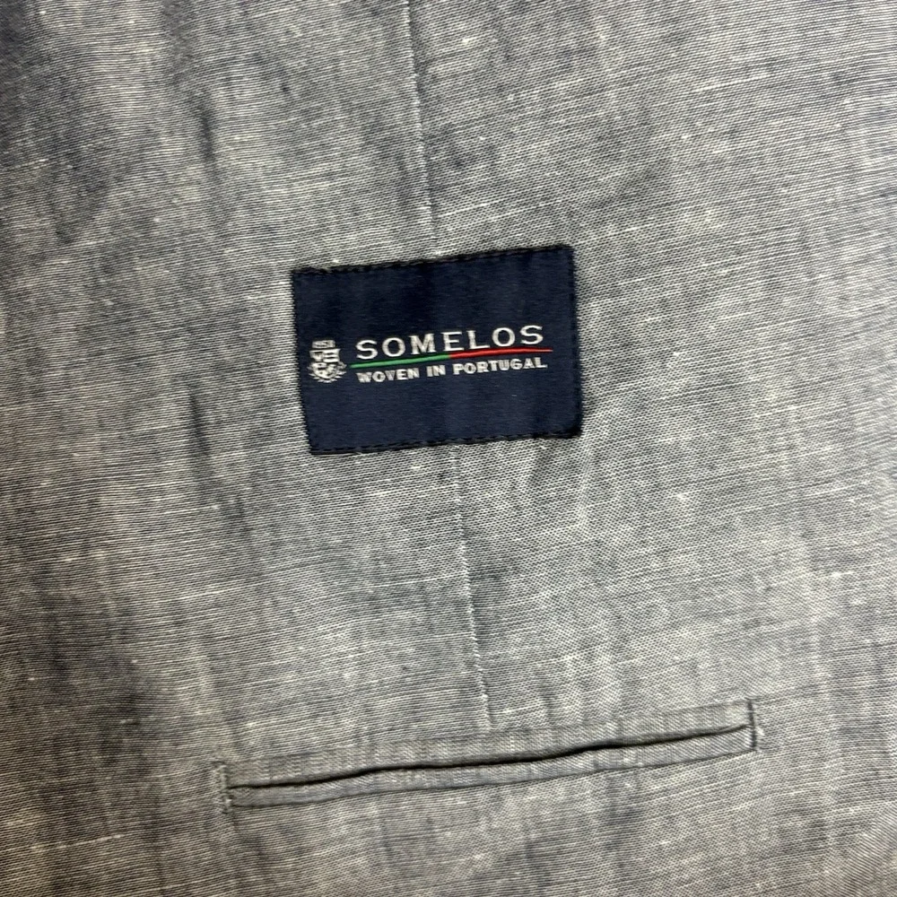 J Crew Ludlow Blazer 44R Blue Somelos Cotton Linen Blend Unstructured